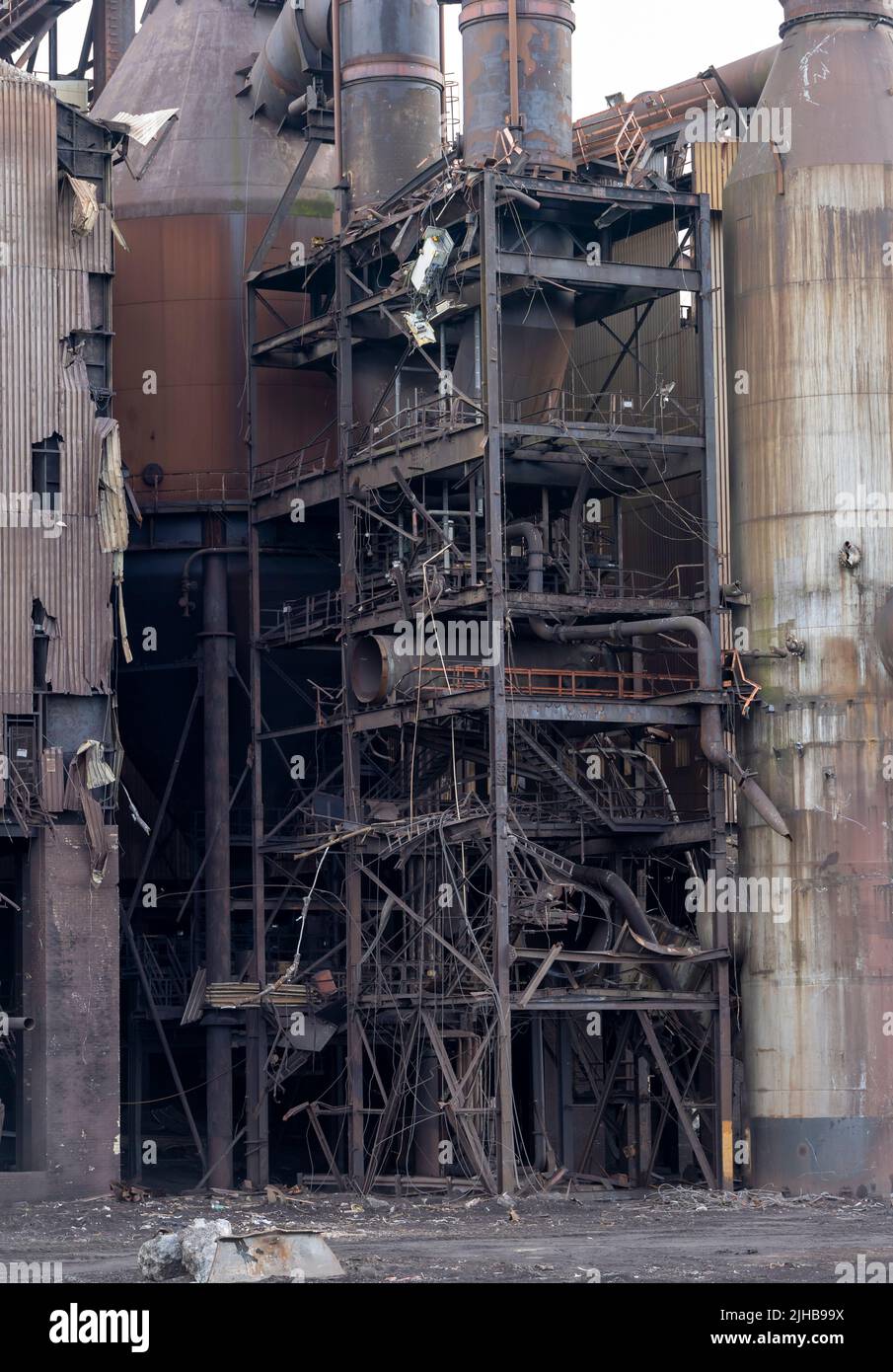 Redundant Blast Furnace and Steel Works, Under demolition, Redcar, Cleveland. North Yorkshire Stock Photo