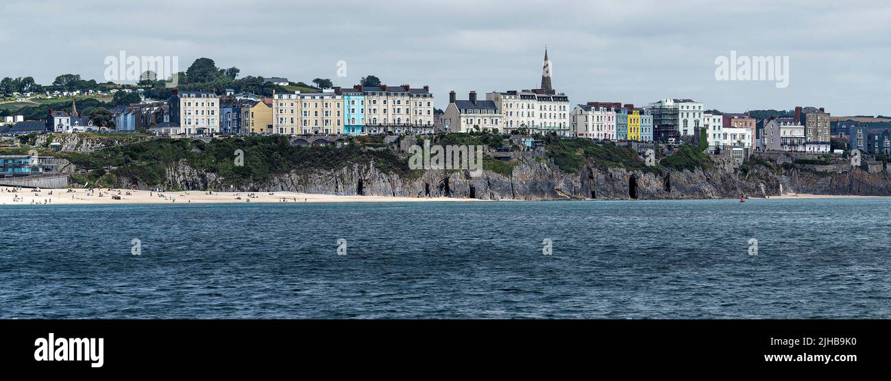 Sea front and beaches at Tenby in Wales Stock Photo