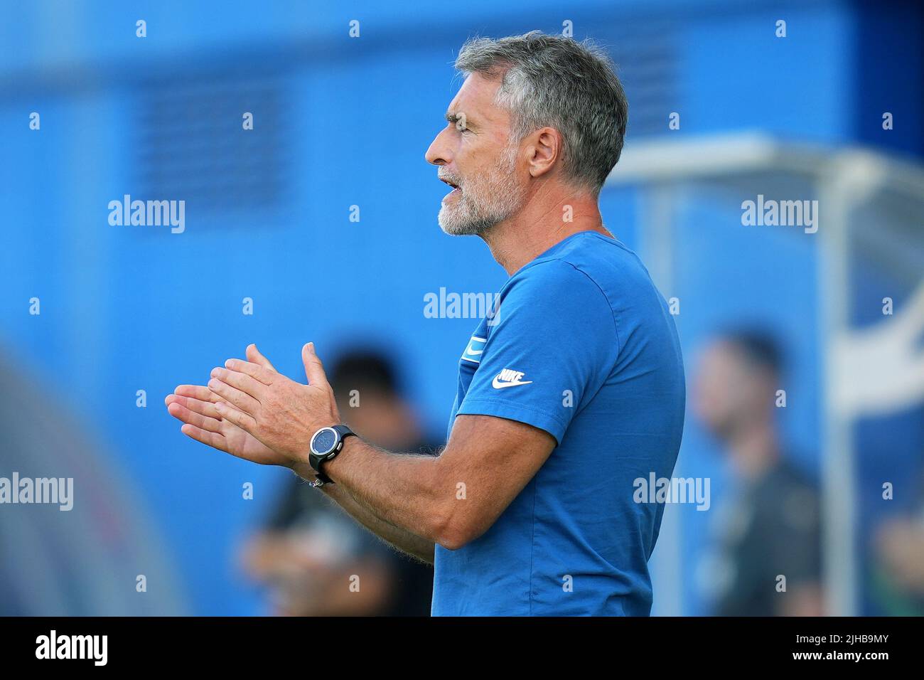 Montpellier HSC head coach Olivier Dall'Oglio during the friendly match  between RCD Espanyol and Montpellier Herault Sport Club played at Ciutat  Deportiva Dani Jarque on July 16, 2022 in Barcelona, Spain. (Photo