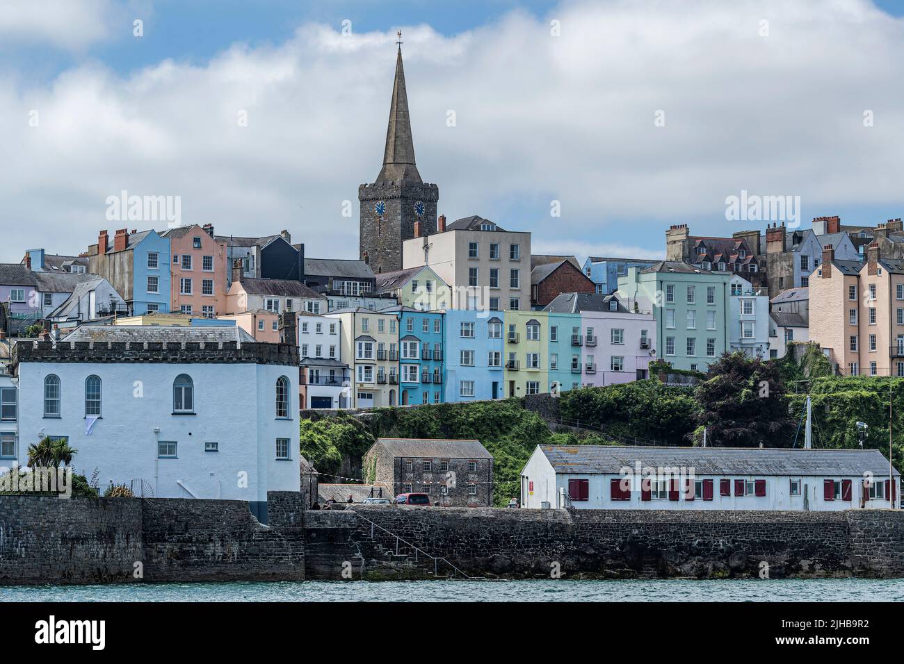 Row of coloured houses and hotels in Tenby, Wales Stock Photo