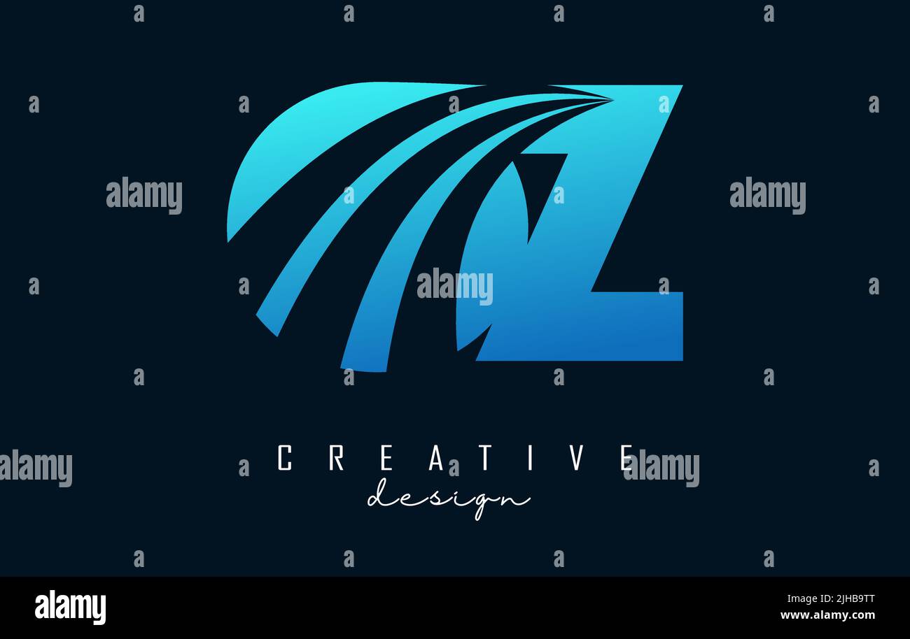 Creative blue letter OZ o z logo with leading lines and road concept ...