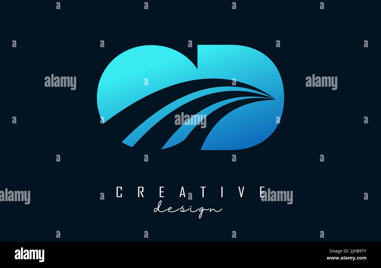 Creative blue letter OD o d logo with leading lines and road concept ...