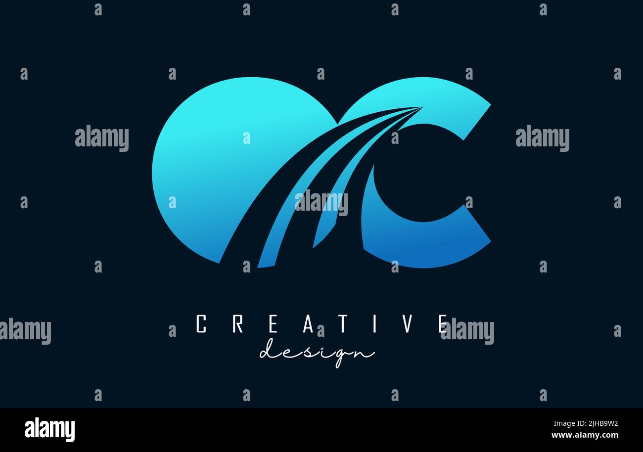 Creative blue letter Oc o c logo with leading lines and road concept ...