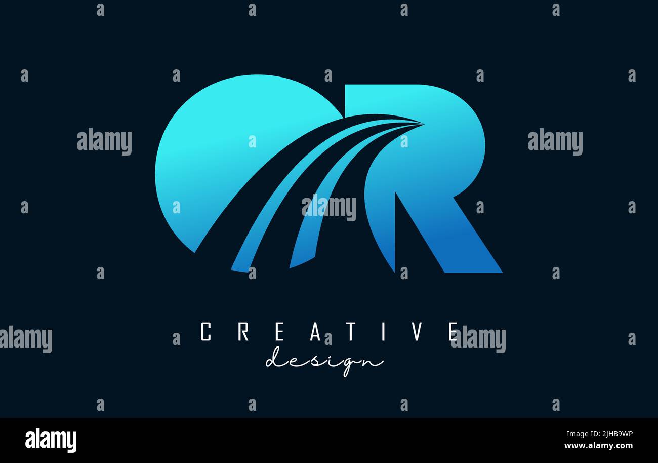 Creative blue letter OR o r logo with leading lines and road concept ...