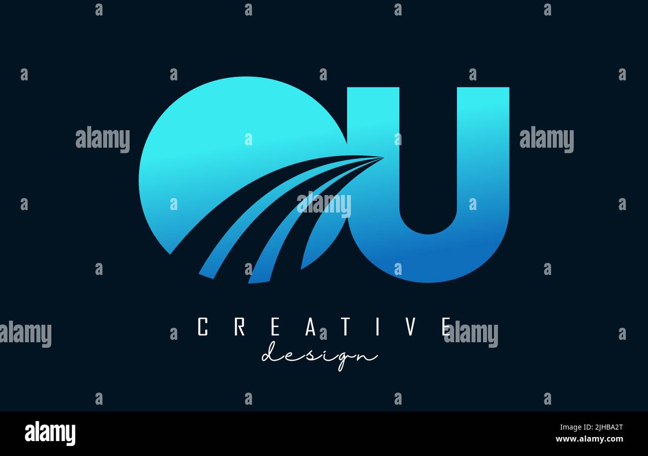Creative blue letter Ou o u logo with leading lines and road concept ...