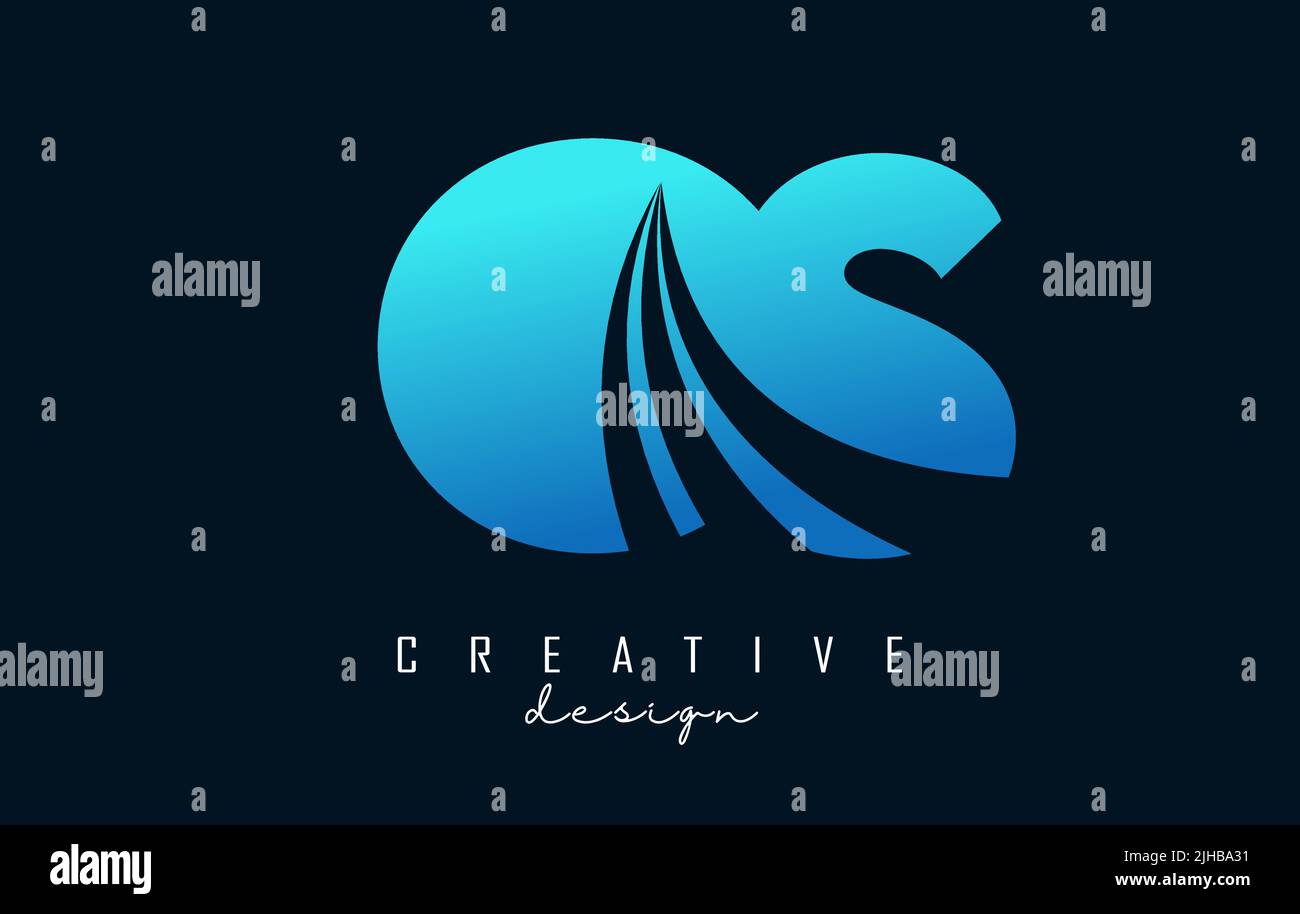 Creative blue letter OS o s logo with leading lines and road concept ...
