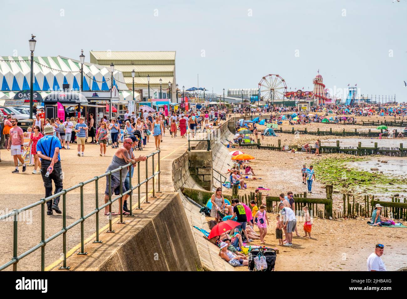 Sunday 17 July 2022.  Holidaymakers at Hunstanton in Norfolk enjoying the sunshine on what is predicted to be one of the hottest weekends of the year, with an extreme weather warning issued for England. Stock Photo