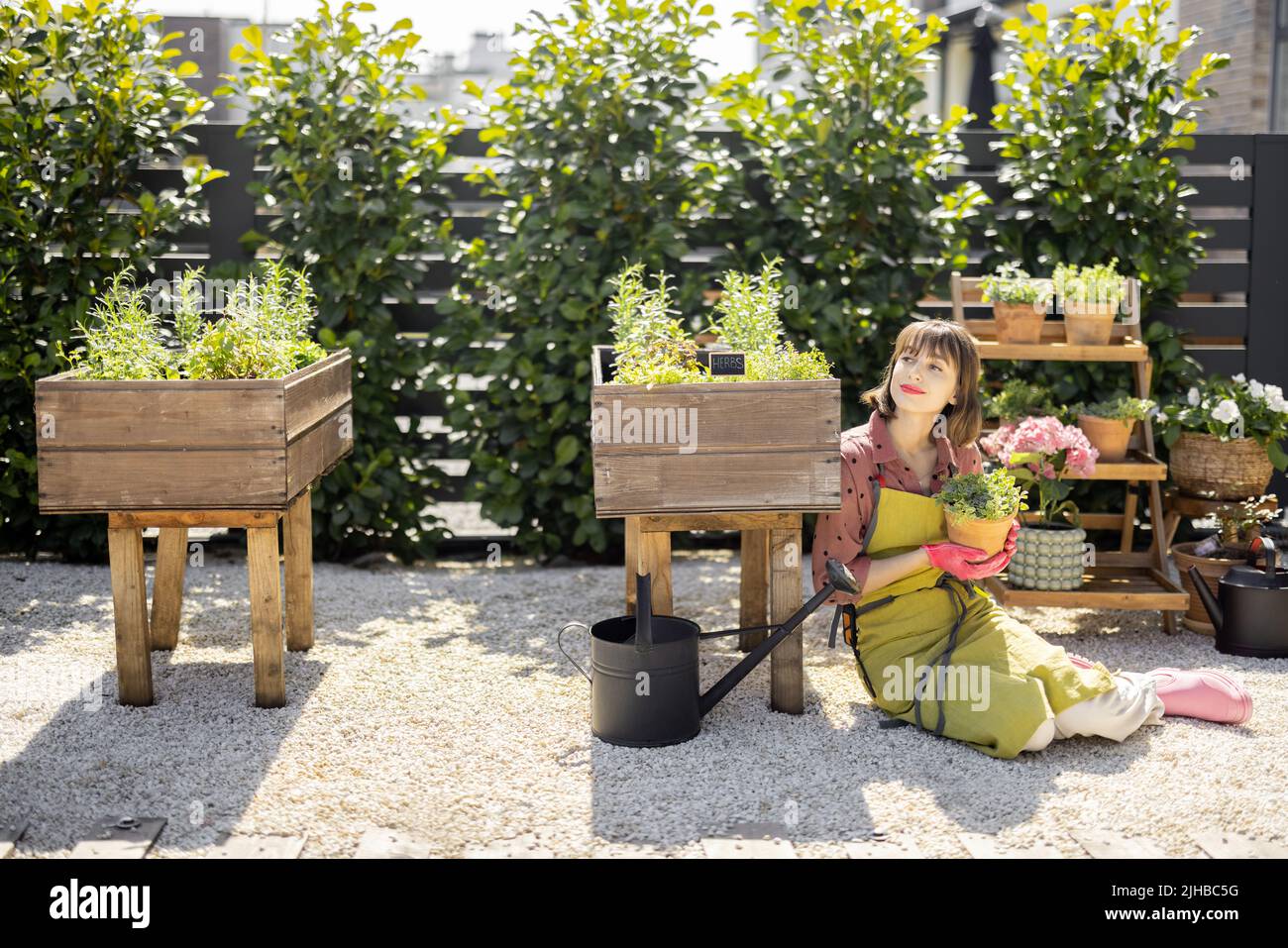 Portrait of young gardener at backyard Stock Photo - Alamy