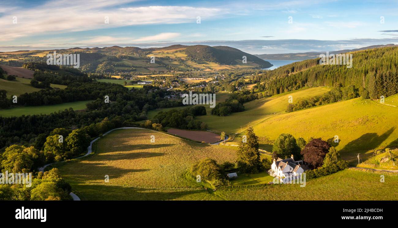 Looking across Drumnadrochit from above Clunemore. Stock Photo