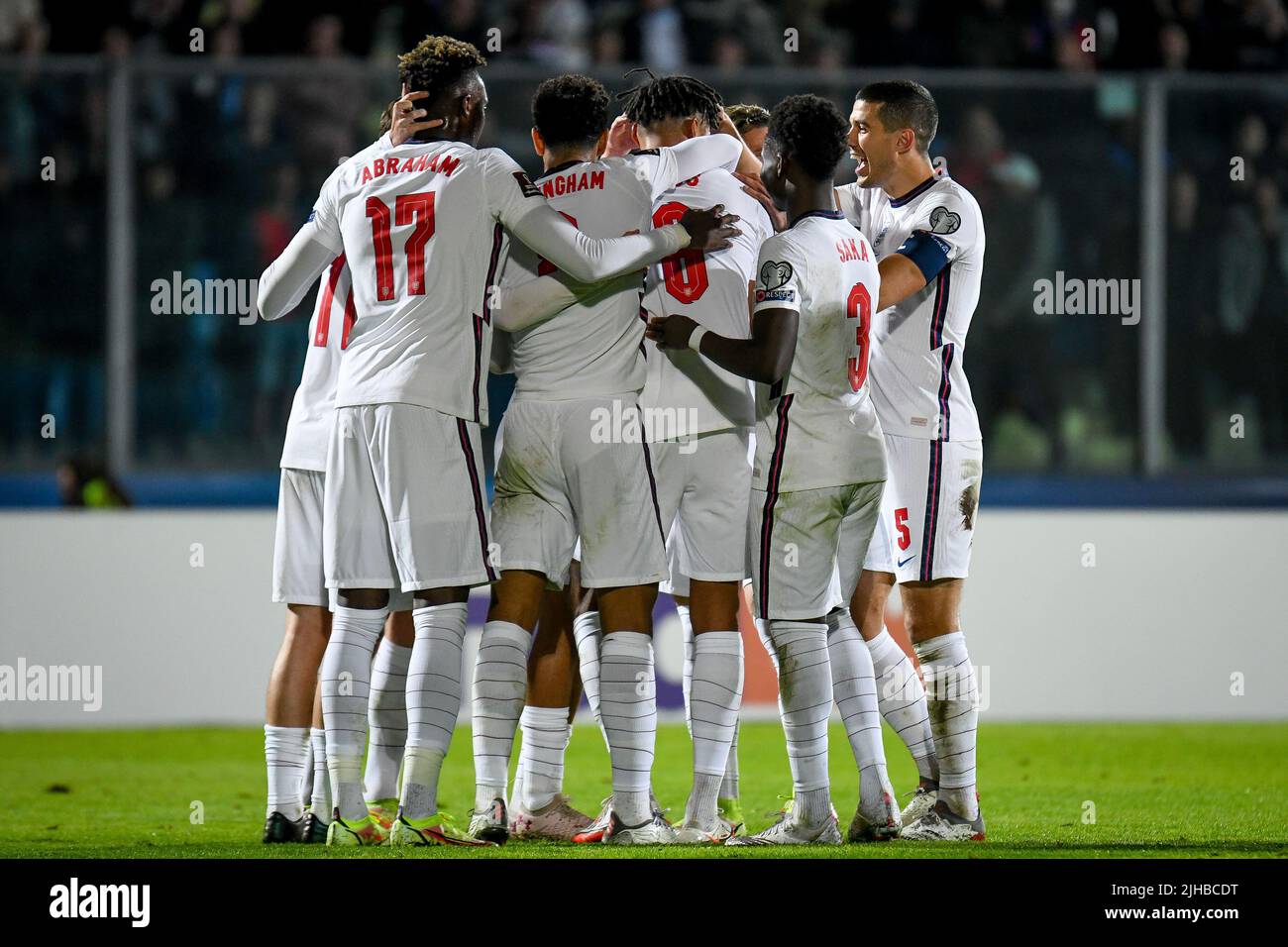 San Marino stadium, San Marino, Republic of San Marino, November 15, 2021, England team celebrating  during  Qatar 2022 World Cup qualifiers - San Mar Stock Photo