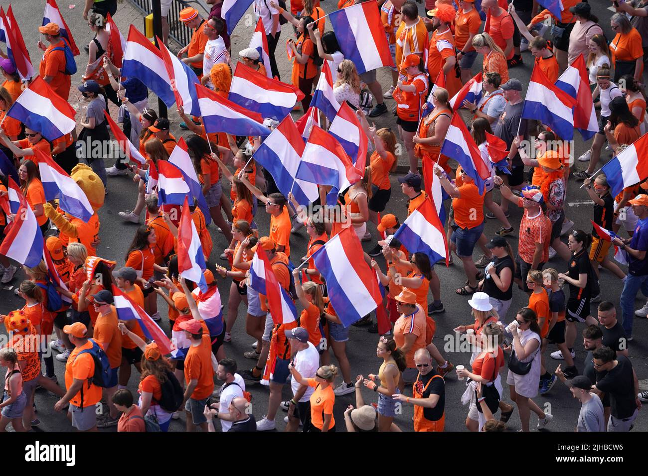 Netherlands fans in a parade arriving ahead of the UEFA Women's Euro ...