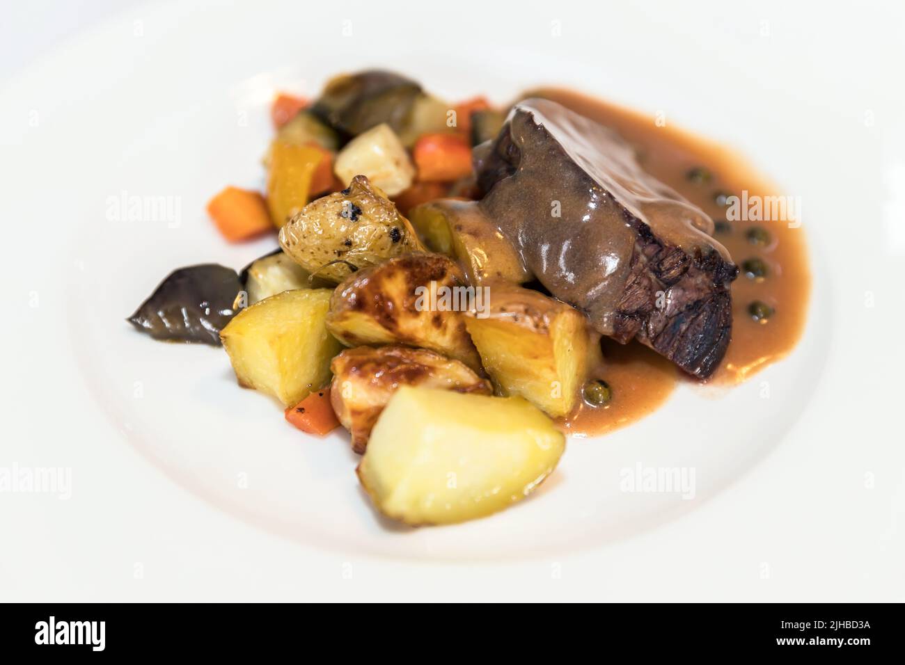Italian beef and potato stew. Second dish. Prepared by a chef. Stock Photo