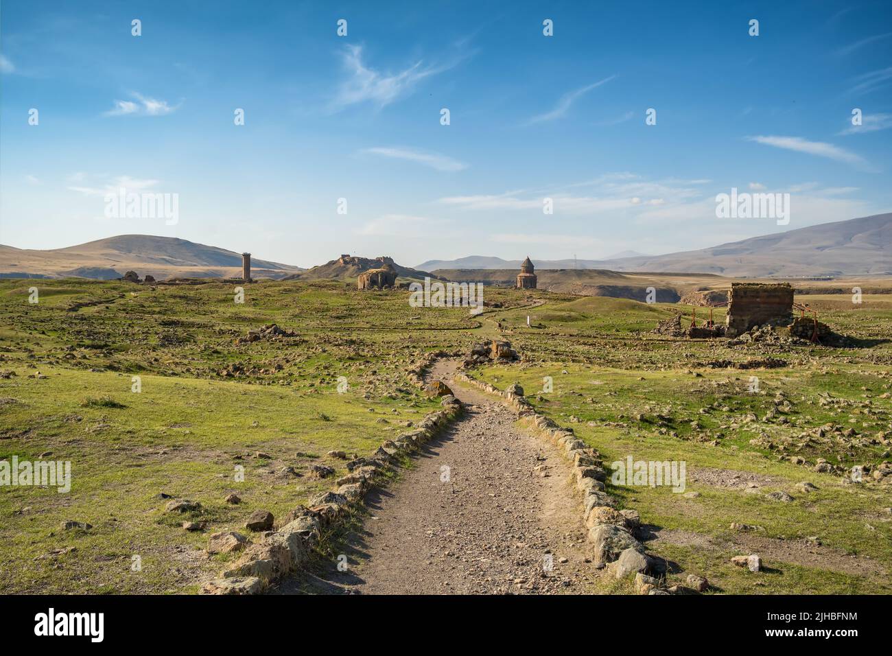 Big panorama of the Ani historical site in Eastern Anatolia, Turkey Stock Photo