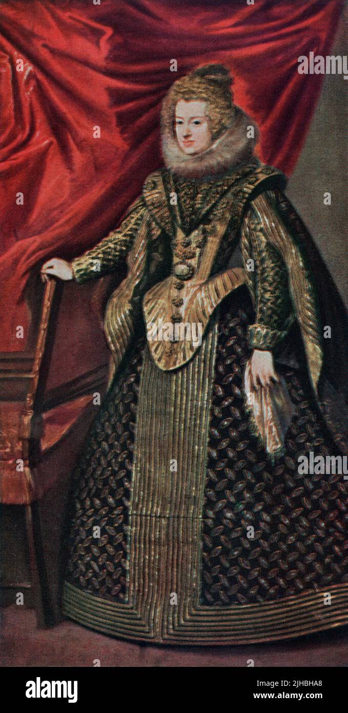 Maria Anna of Spain, 1606 – 1646. Holy Roman Empress and Queen of Hungary and Bohemia by marriage to Ferdinand III, Holy Roman Emperor. After th epainting by Velazquez.  From Modes and Manners, published 1935. Stock Photo