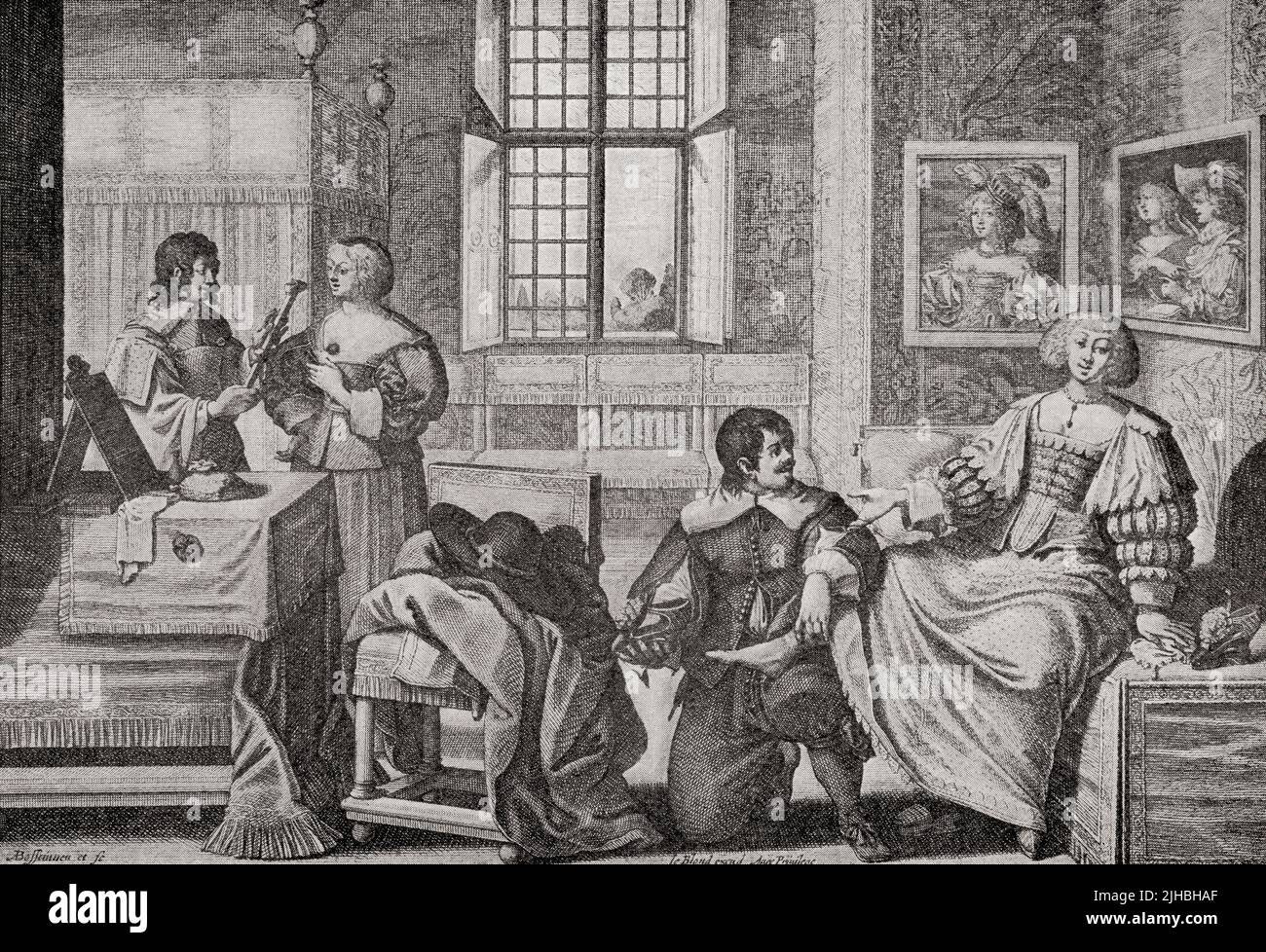 A 17th century shoemaker.  Afte the etching by Abraham Bosse.  From Modes and Manners, published 1935. Stock Photo