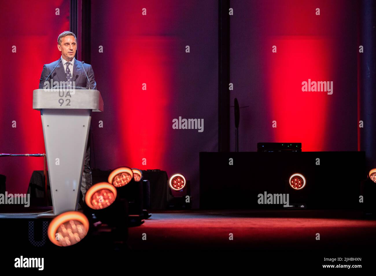 Graduation day at UA92, Manchester - 10th July 2022. Gary Neville. Stock Photo