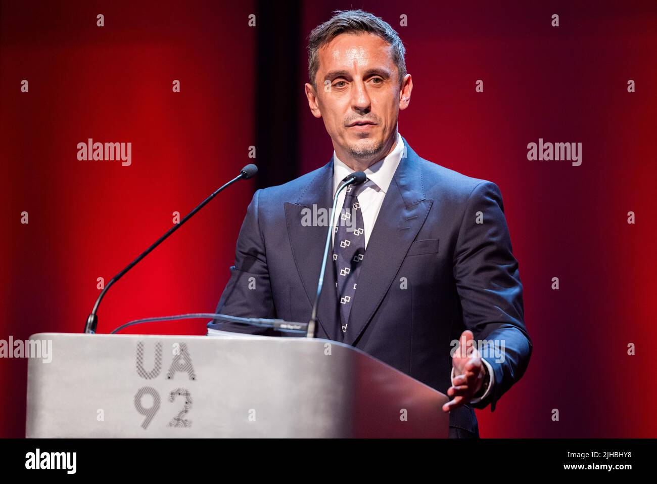 Graduation day at UA92, Manchester - 10th July 2022. Gary Neville. Stock Photo