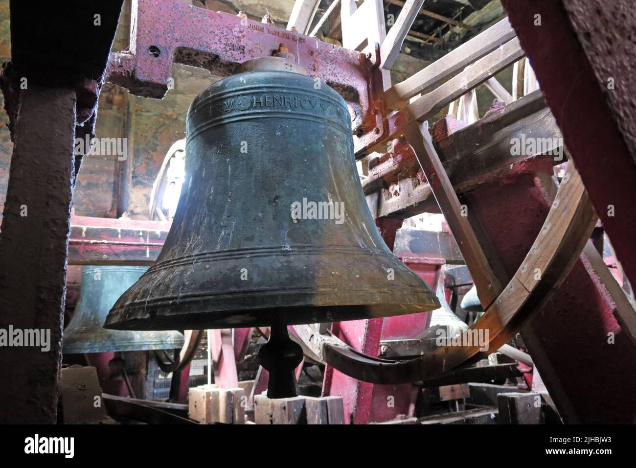 St Wilfrids Church Belltower main bell, prior to 2019, Grappenhall Village, Warrington,Cheshire,England,UK, WA4 2SJ Stock Photo