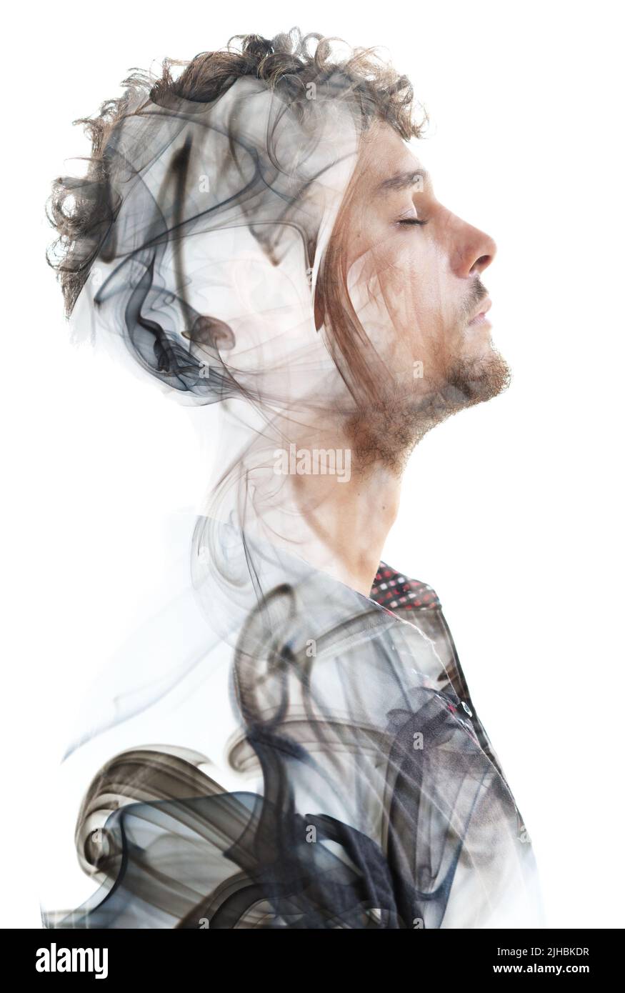 Smooth swirls of smoke smoke blended with a portrait Stock Photo - Alamy