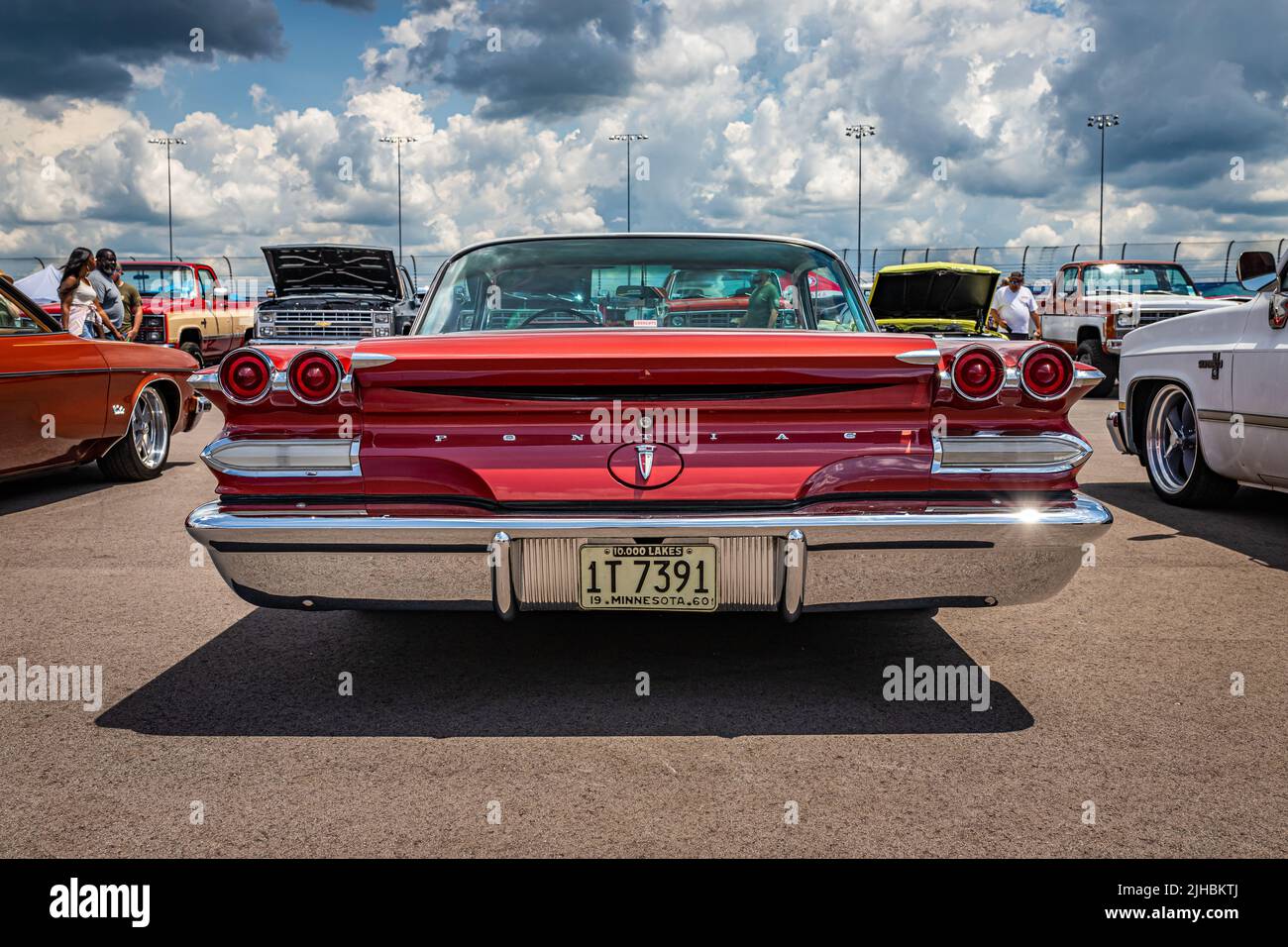 Lebanon, TN - May 14, 2022: Low perspective rear view of a 1960 Pontiac Parisienne Hardtop Coupe at a local car show. Stock Photo
