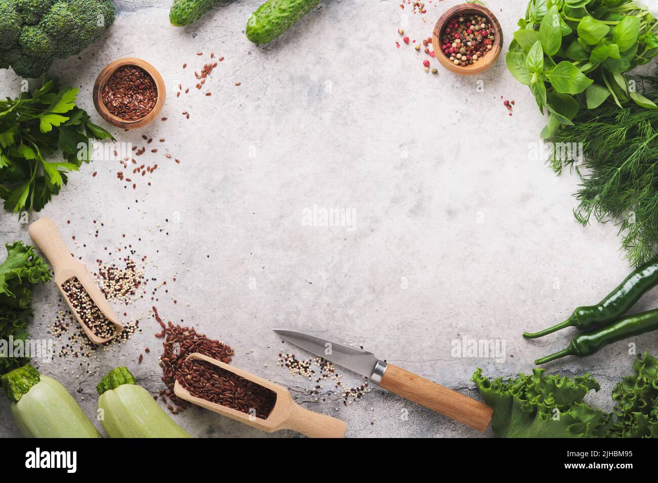 Set of various green vegetables and vegetable, seeds, superfood, leaf. Source of protein for