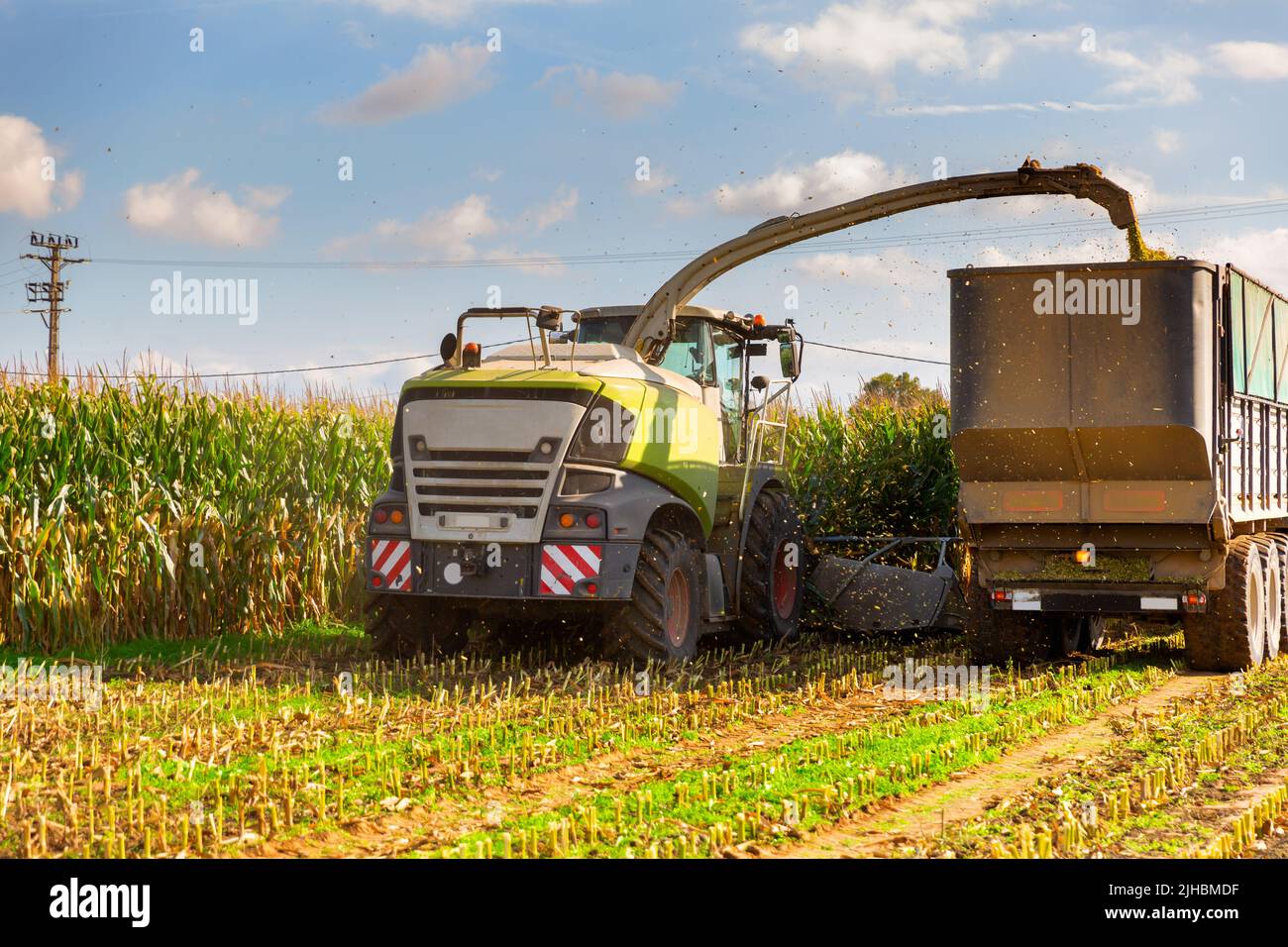 Agricultural machinery produces harvesting of maize Stock Photo Alamy
