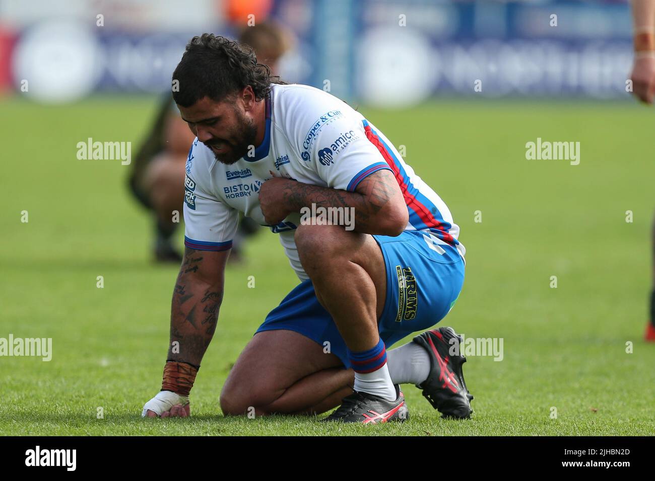A dejected David Fifita #35 of Wakefield Trinity after the final whistle Stock Photo