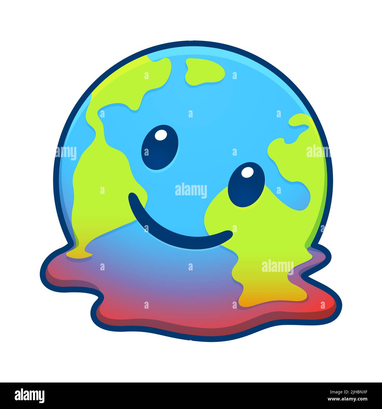 Cartoon Earth melting in red hot puddle of extreme heat. Global warming and climate crisis vector clip art illustration. Stock Vector
