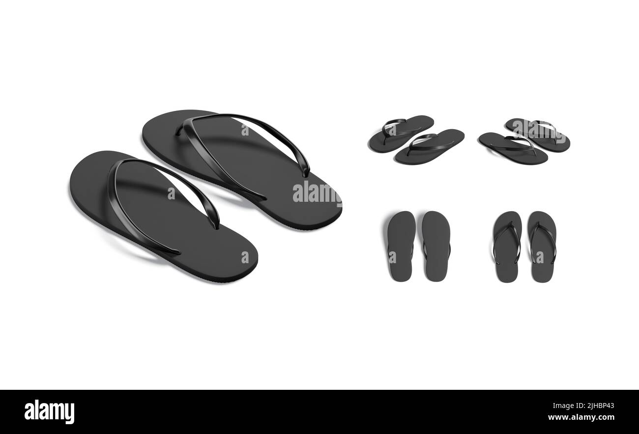 Blank black beach slippers mock up, different views Stock Photo