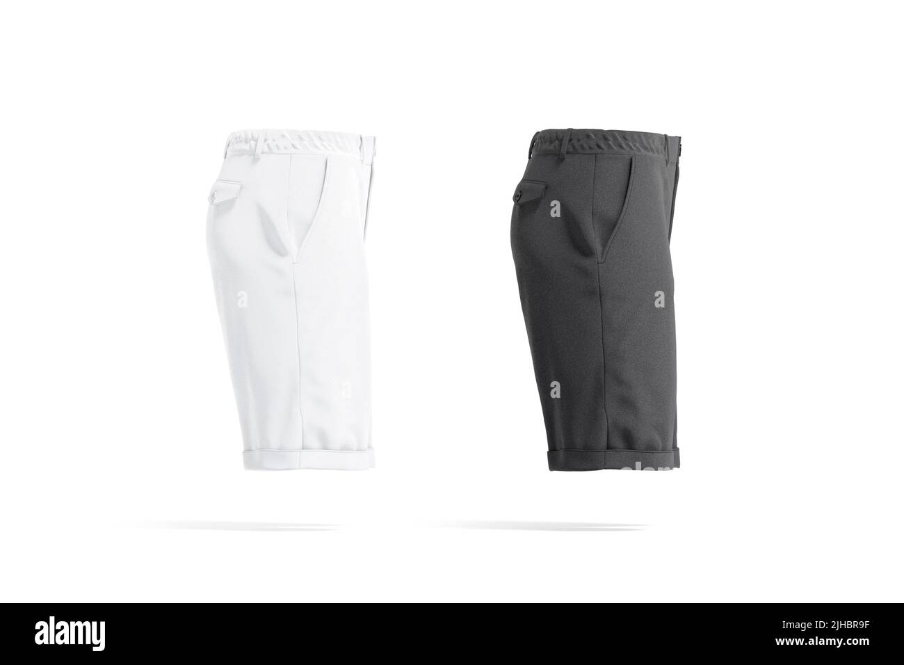 Blank black and white men shorts mockup, profile view Stock Photo