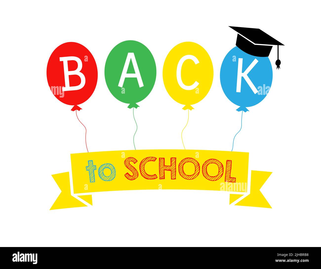 Back to School creative typography with colorful balloons. Vector school banner, icon or T shirt graphic concept. Isolated abstract design template. Stock Vector