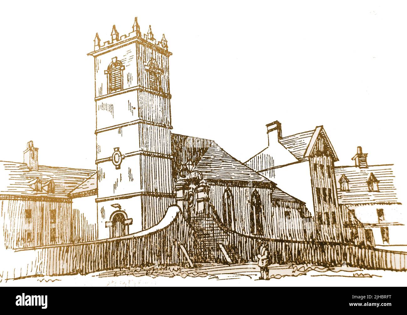 LINCOLN, LINCOLNSHIRE, ENGLAND - A 1930's sketch of Old St Martin's church, Stock Photo