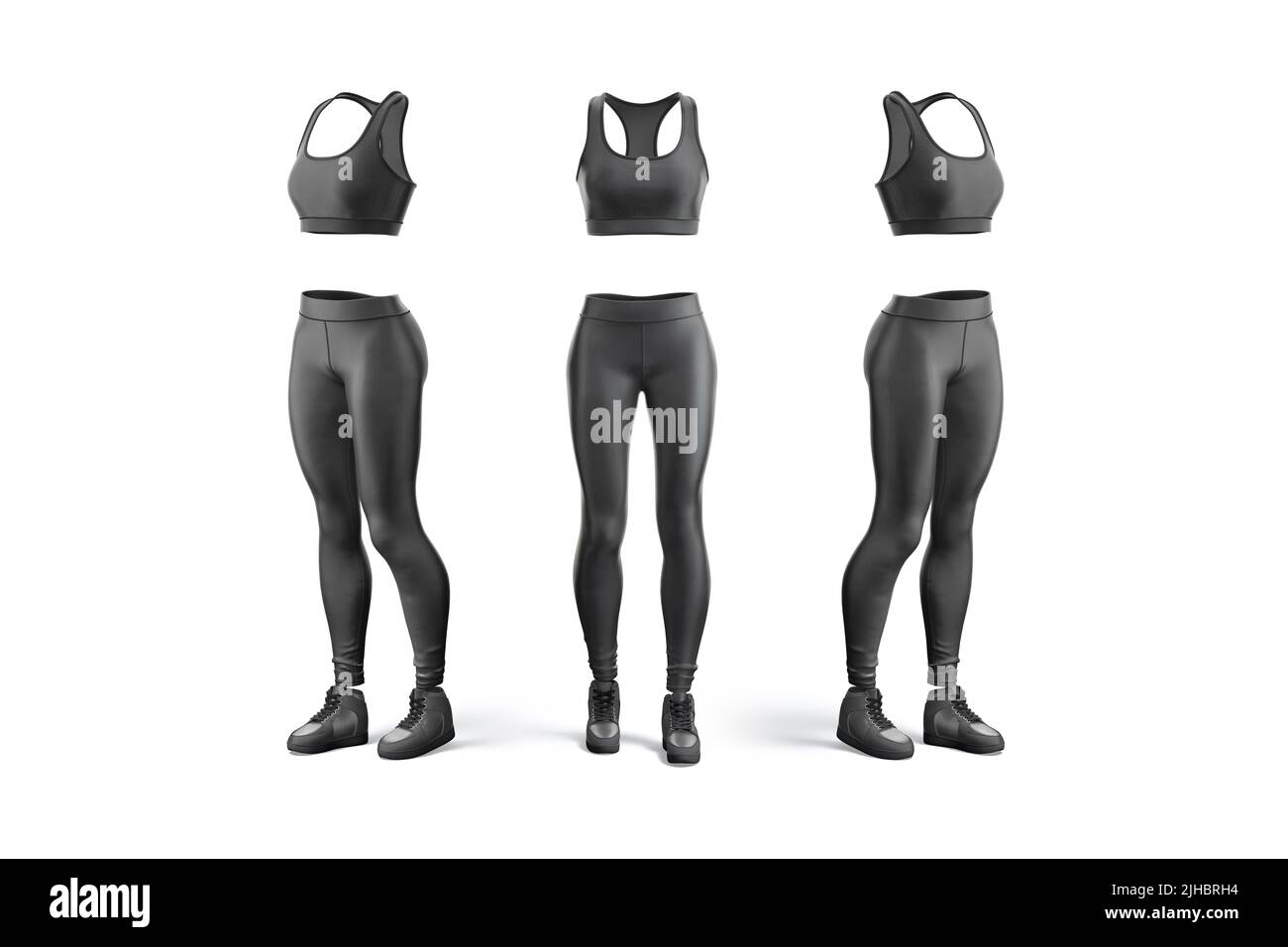 Blank black women sport uniform mockup, front and side view Stock Photo