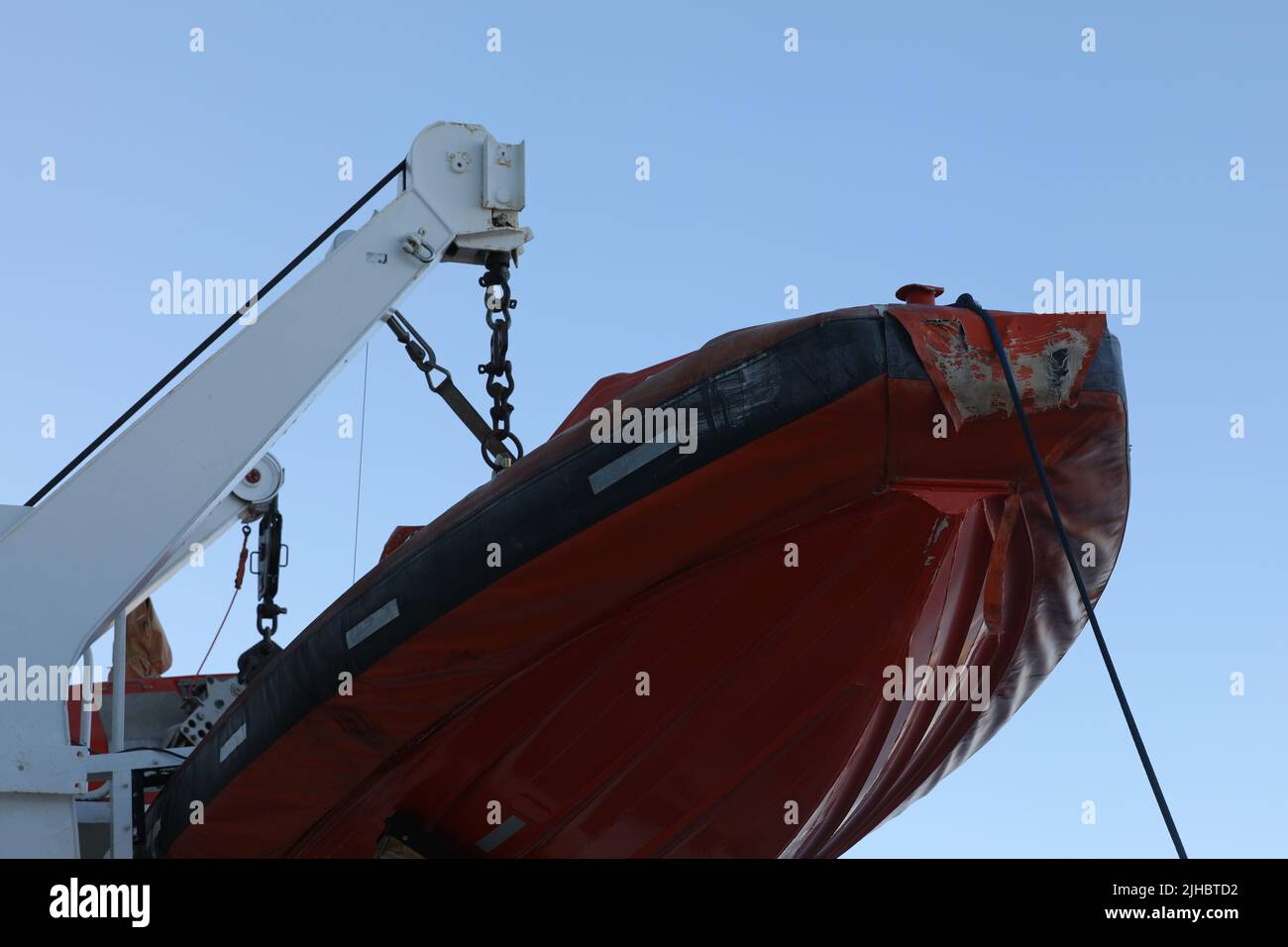 Rescue boat on a deck of the cruise ship for emergency evacuation Stock ...