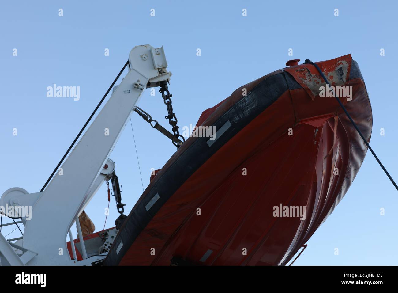 Rescue boat on a deck of the cruise ship for emergency evacuation Stock ...