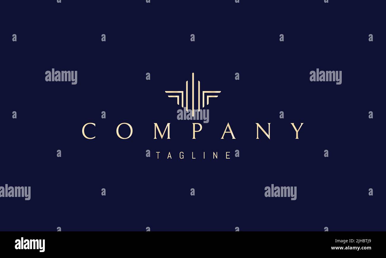 Vector golden logo on which an abstract image of a monumental building ...
