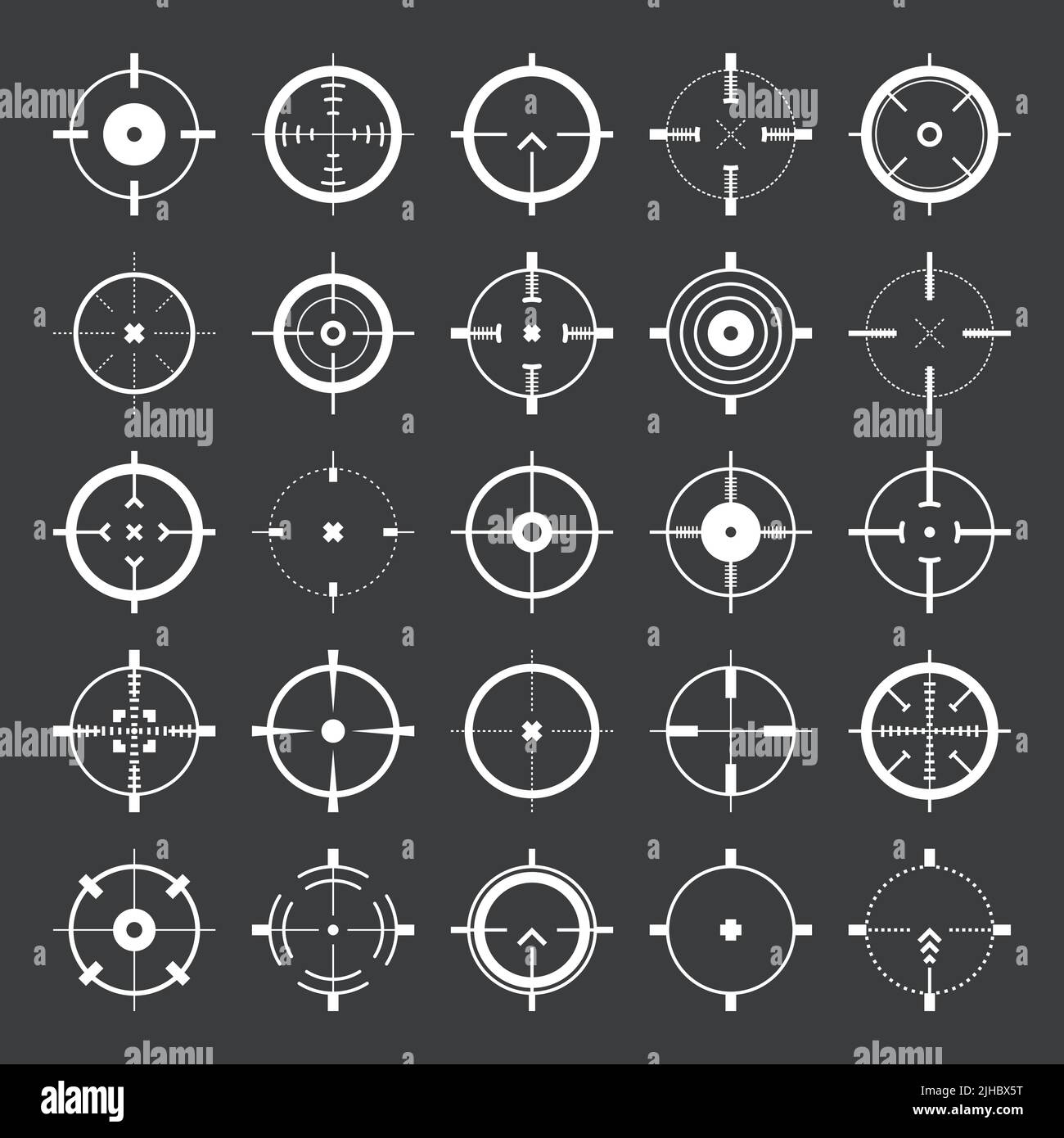 Crosshair, gun sight vector icons. Bullseye, target or aim symbol ...