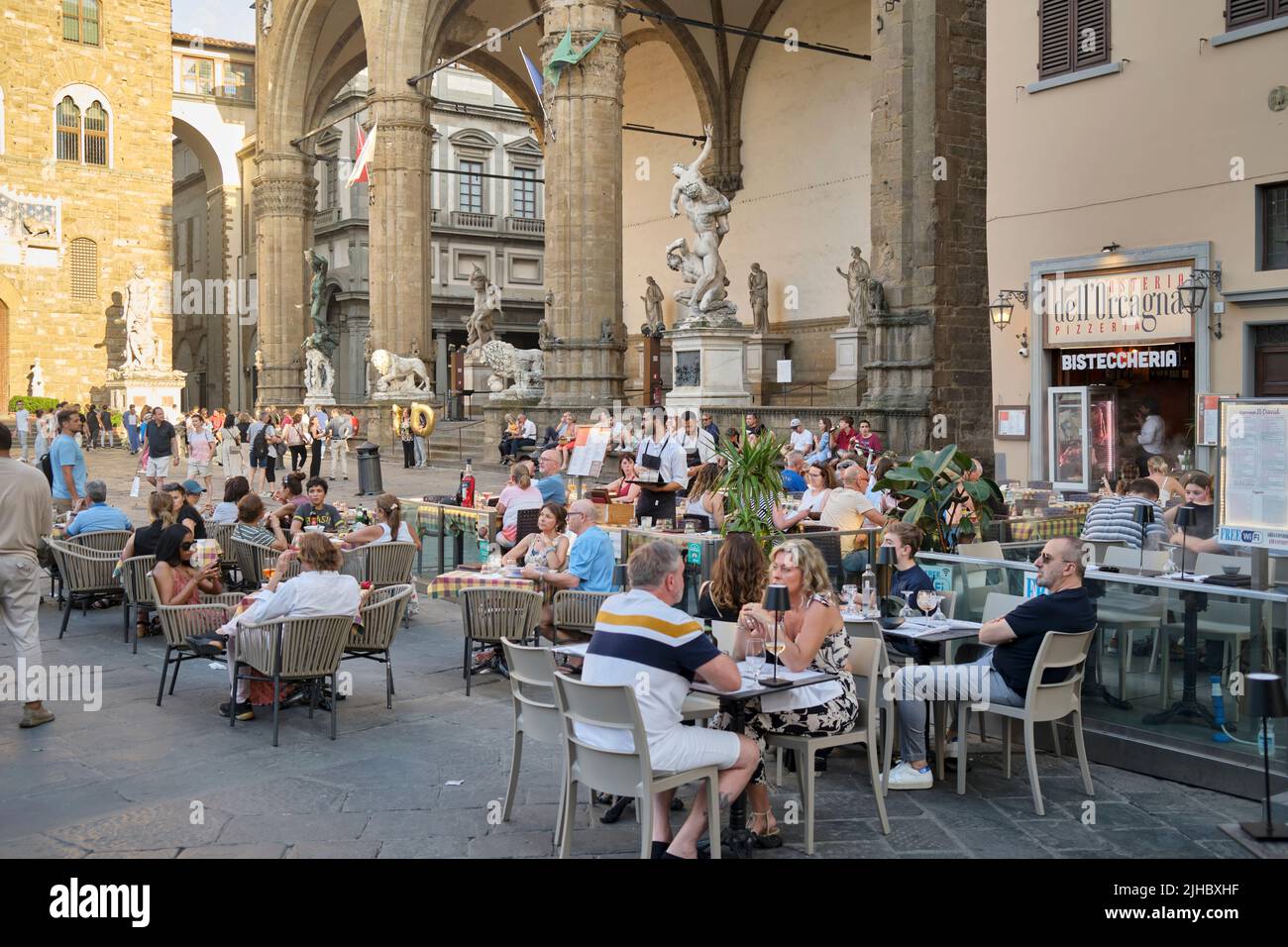 Restaurant Bar Terrace in fron tof the Loggia dei Lanzi  Florence Italy Stock Photo