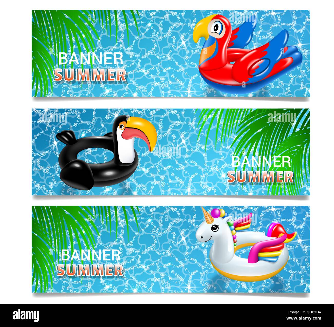 Horizontal summer banner with pool toys vector Stock Vector Image & Art