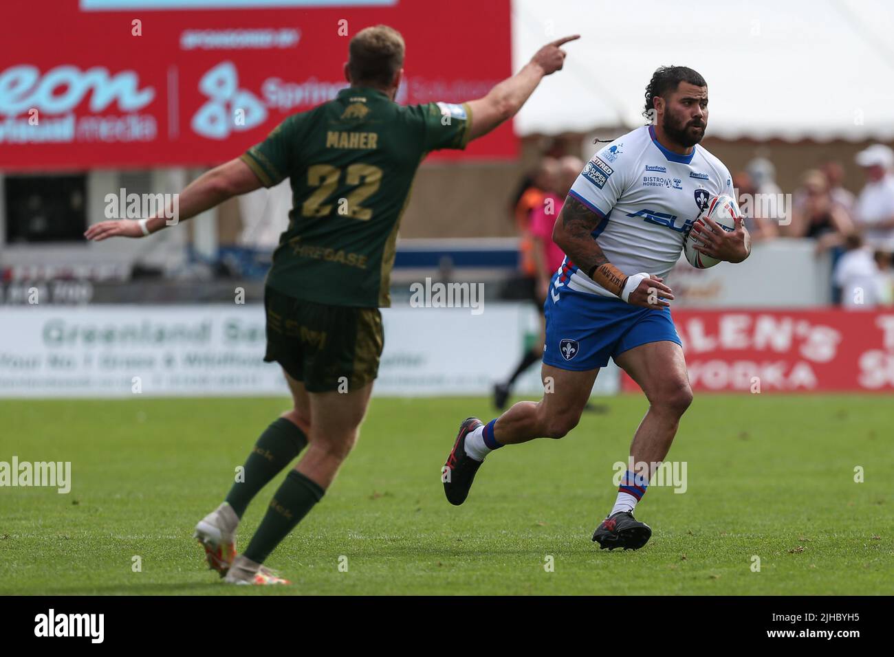 David Fifita #35 of Wakefield Trinity in action during the game Stock Photo