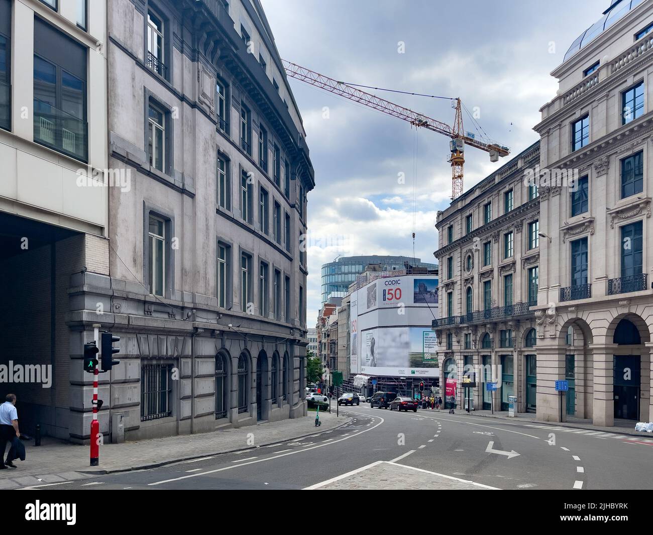 Few cars stopped at the Red traffic light in Brussels Stock Photo - Alamy
