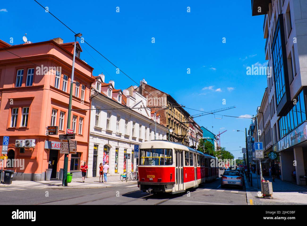 Tram, Krizikova, Karlin, Prague, Czech Republic Stock Photo