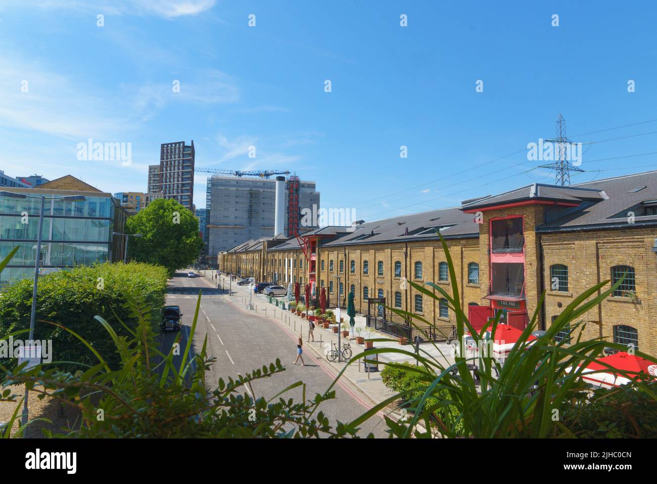 View of warehouses converted into flats at the Royal Victoria Dock
