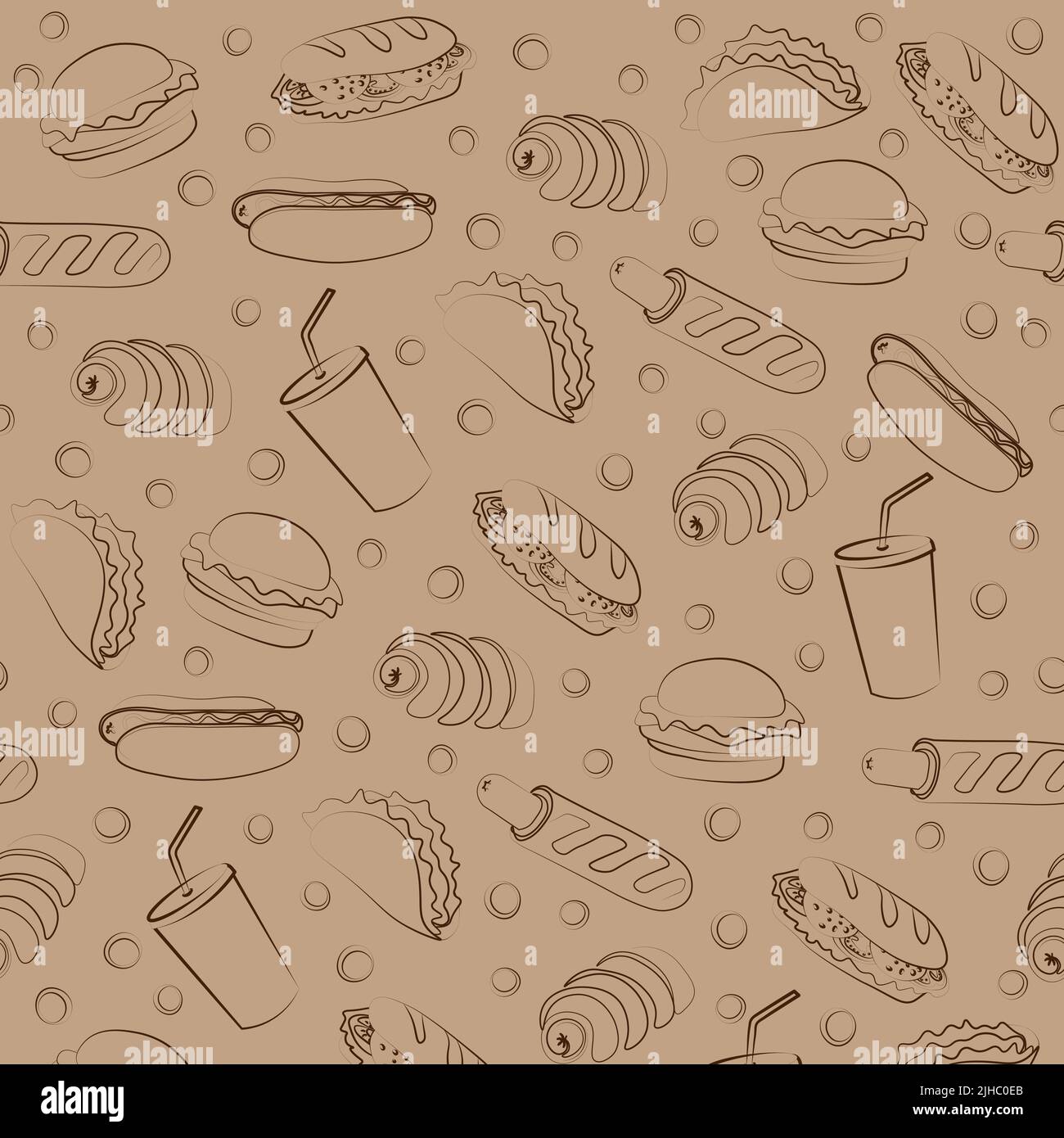 Trendy vector Fast Food pattern for cafe.  Stock Vector