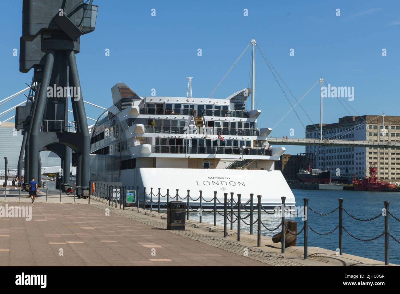 Sunborn London Yacht Hotel moored at the Royal Victoria Dock, London, UK Stock Photo