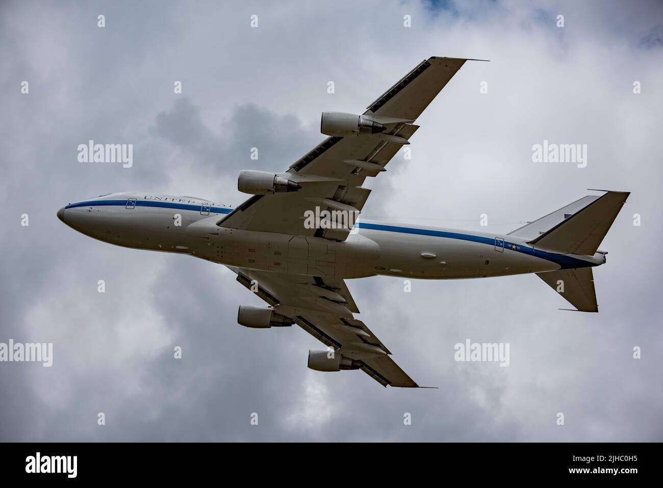 USAF Boeing E-4B Nightwatch aircraft arriving at RAF Fairford on the 15th July 2022. Stock Photo