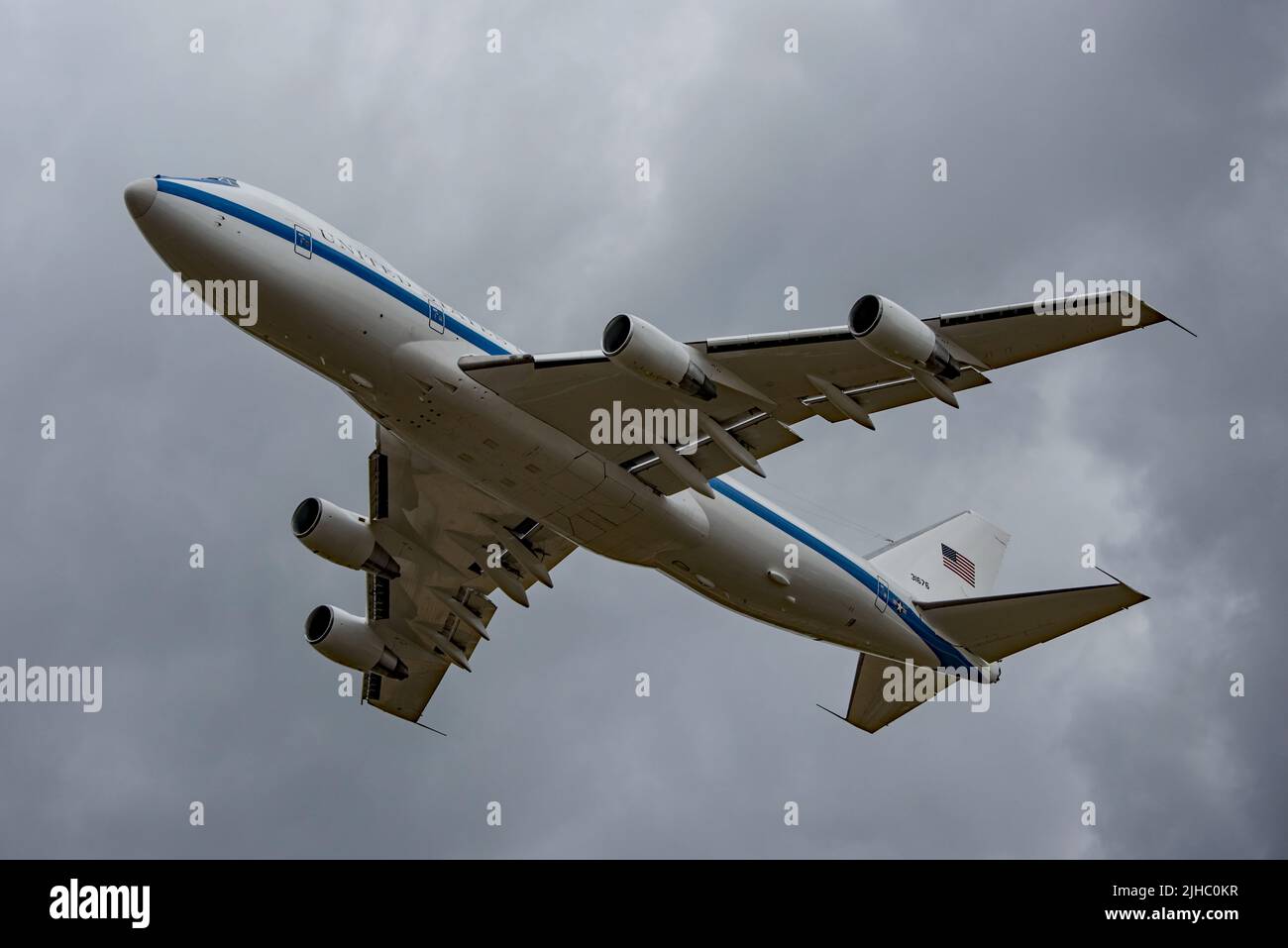 USAF Boeing E-4B Nightwatch aircraft arriving at RAF Fairford on the 15th July 2022. Stock Photo