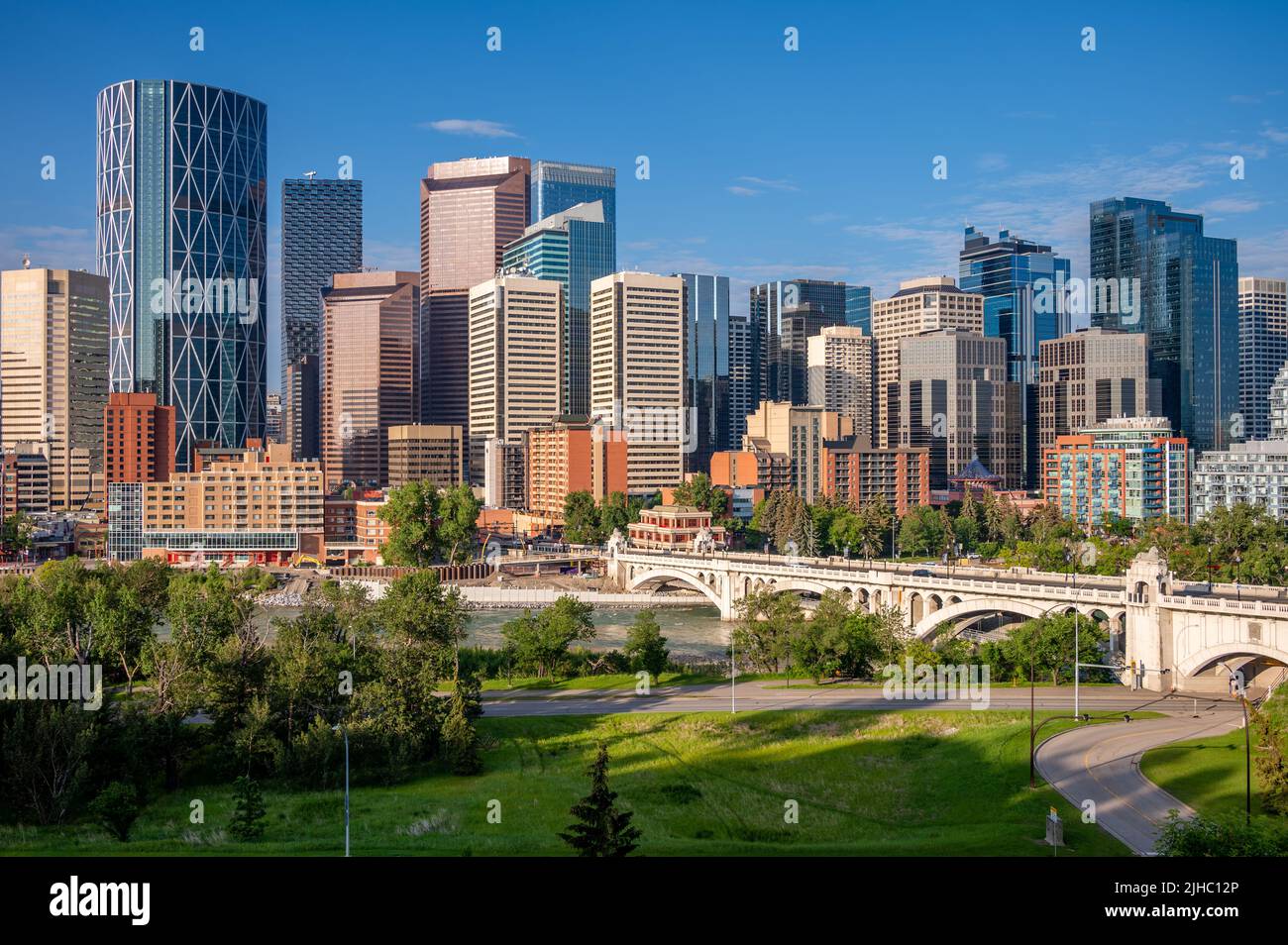 Summer views of Calgary Alberta along the Bow River Stock Photo Alamy