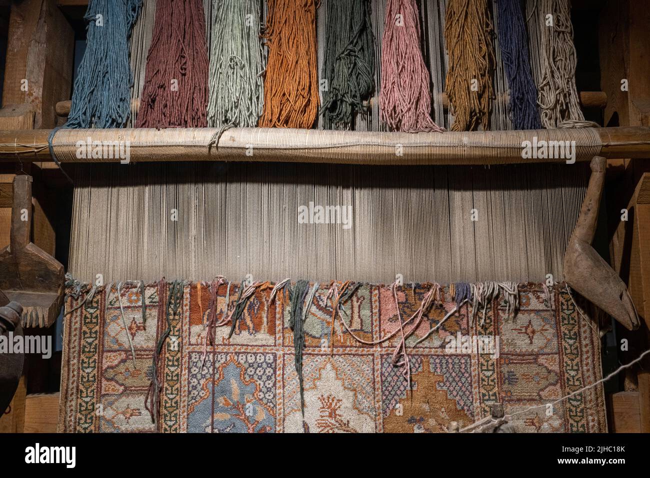 Carpet or rug weaving process Stock Photo Alamy