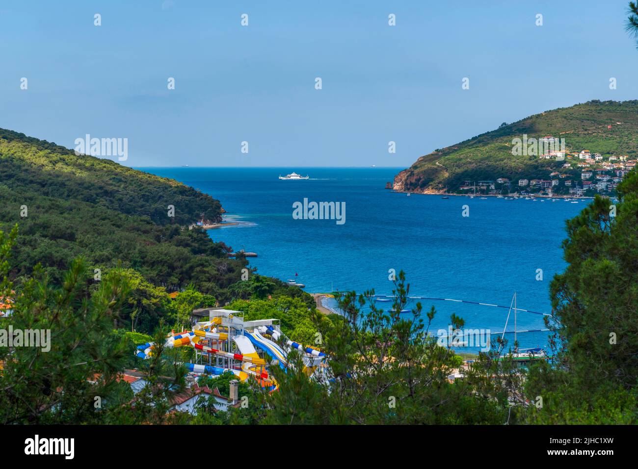 Panoramic view of Heybeliada with sea and aqua park. Istanbul, Turkey. Stock Photo